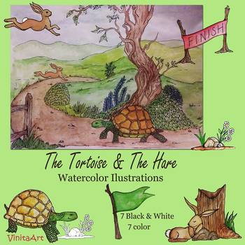 The tortoise the hare story book watercolor illustrations aesops fables