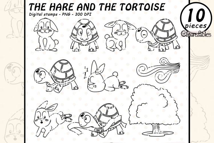Rabbit and the tortoise digital stamps la fontaines fable