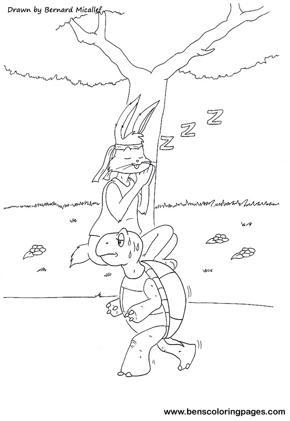 Hare and the tortoise coloring page