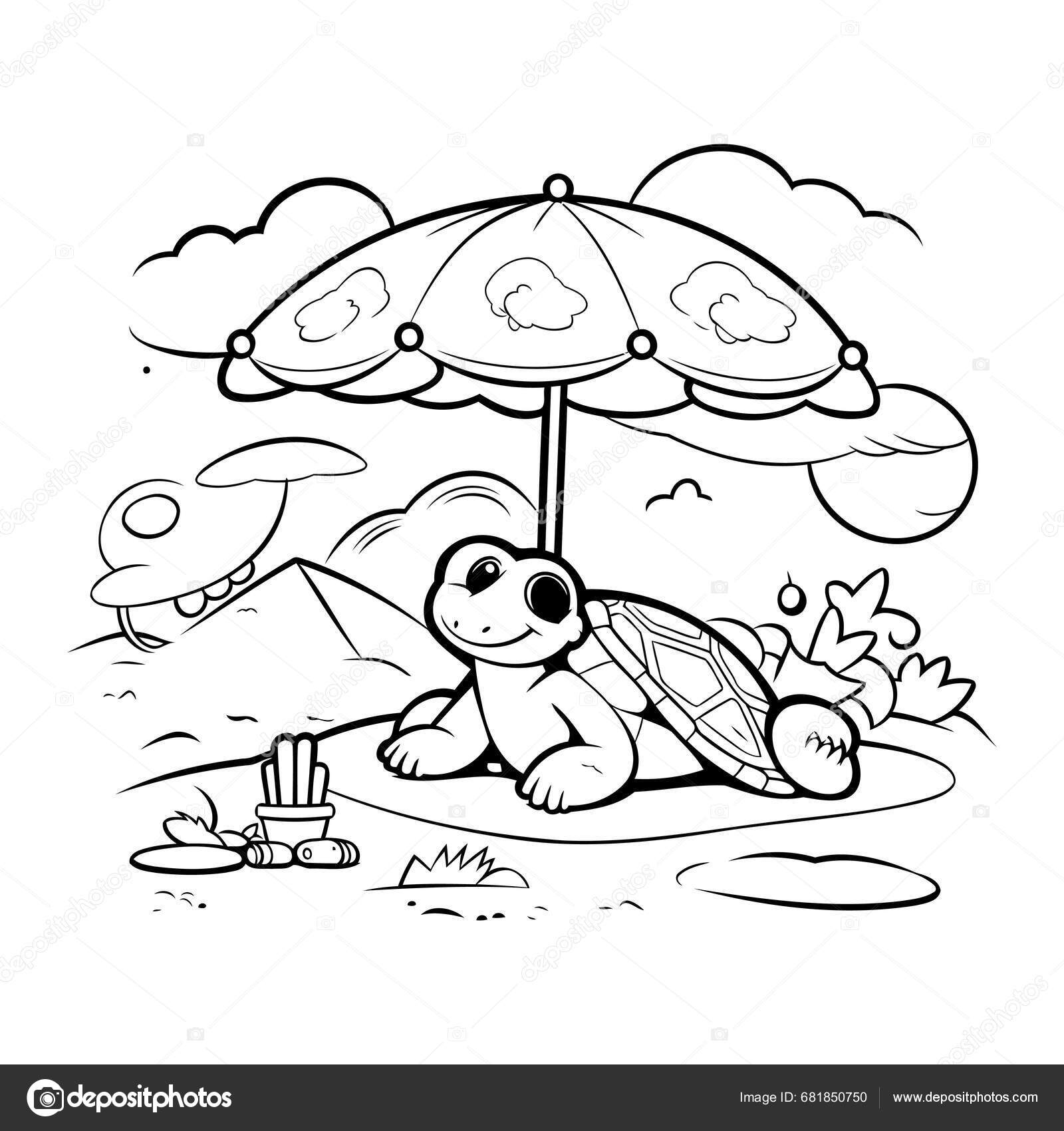 Coloring page outline tortoise umbrella stock vector by ibrandify