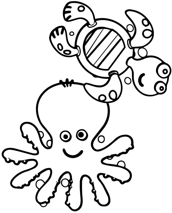 Octopus tortoise printable coloring page for kids
