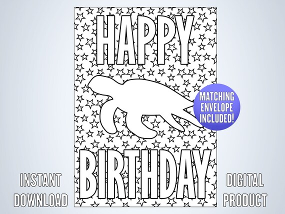 Feliz cumpleaãos tarjeta para colorear de tortugas marinas tarjeta de cumpleaãos de tortuga espacial imprimible pãgina para colorear de tortugas marinas regalo de animales estrellas del arco iris ocãano