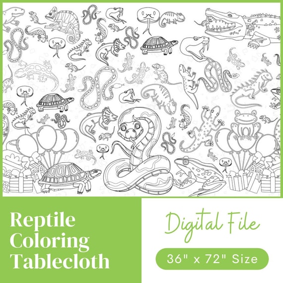 Mantel para colorear reptiles descarga digital serpientes lagartos ranas cartel para colorear tortugas decoraciãn de cumpleaãos de reptiles enorme x