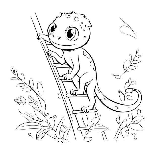 Lindo bebã lagarto subiendo una calera libro para colorear para niãos vector premium
