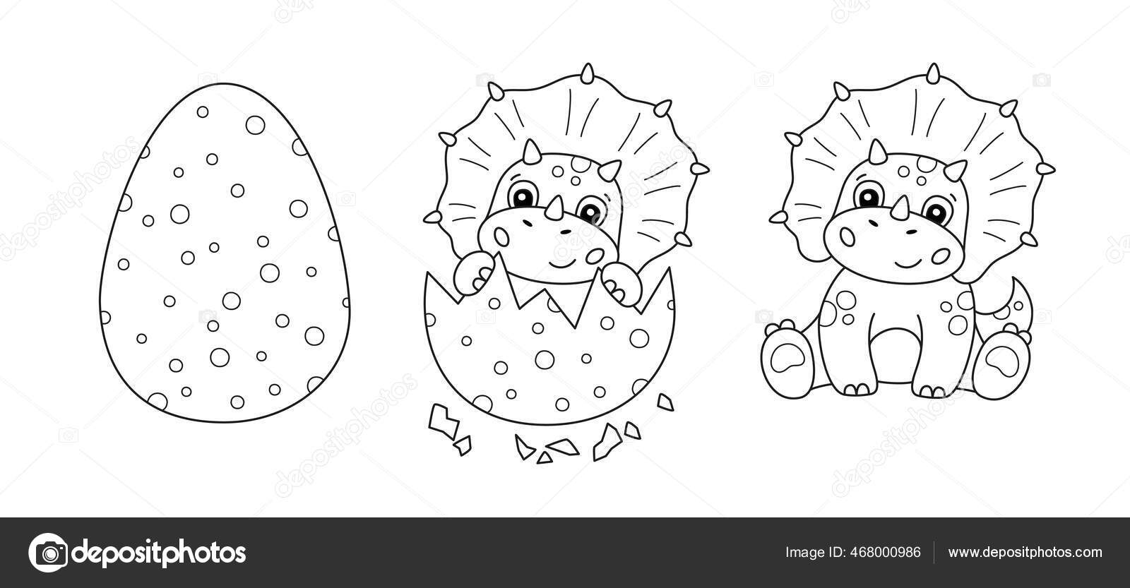 Huevo de dinosaurio y pequeão dinosaurio lindo para el libro para colorear para niãos triceratops de bebã niãos rompecabezas juego vector de stock por elena pimukova