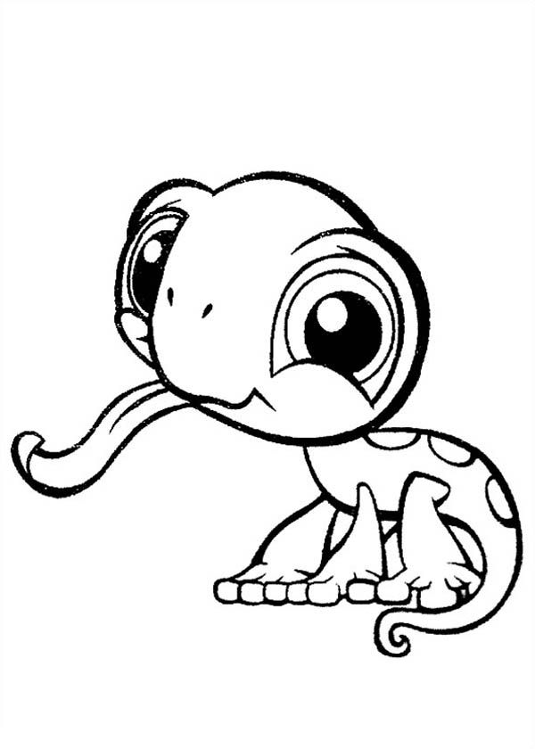 Cute baby iguana sticking out its tongue coloring page