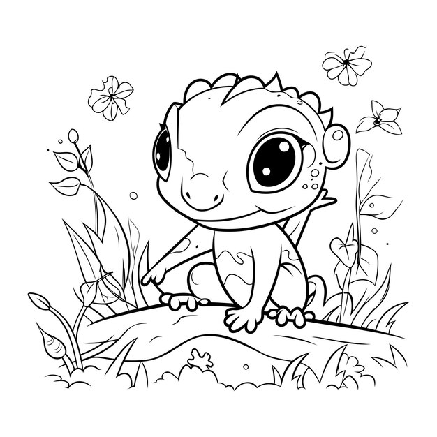 Lindo bebã lagarto libro para colorear para niãos ilustraciãn vectorial vector premium