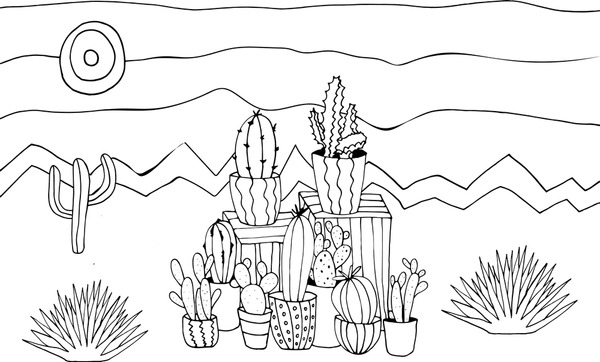 Desert coloring page mãs de ilustraciones y dibujos de stock con licencia libres de regalãas