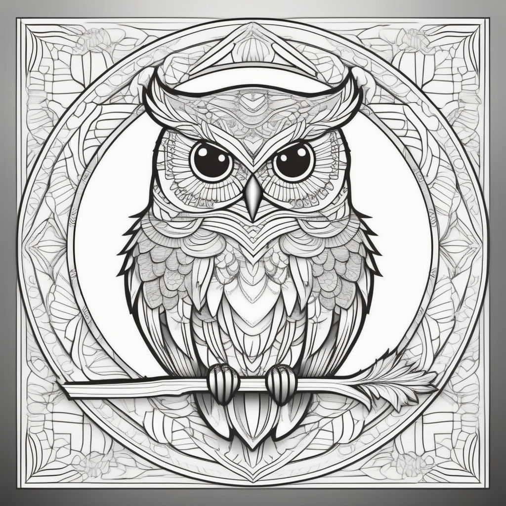 D black and white line art and red purin especially in the eyes of the owl