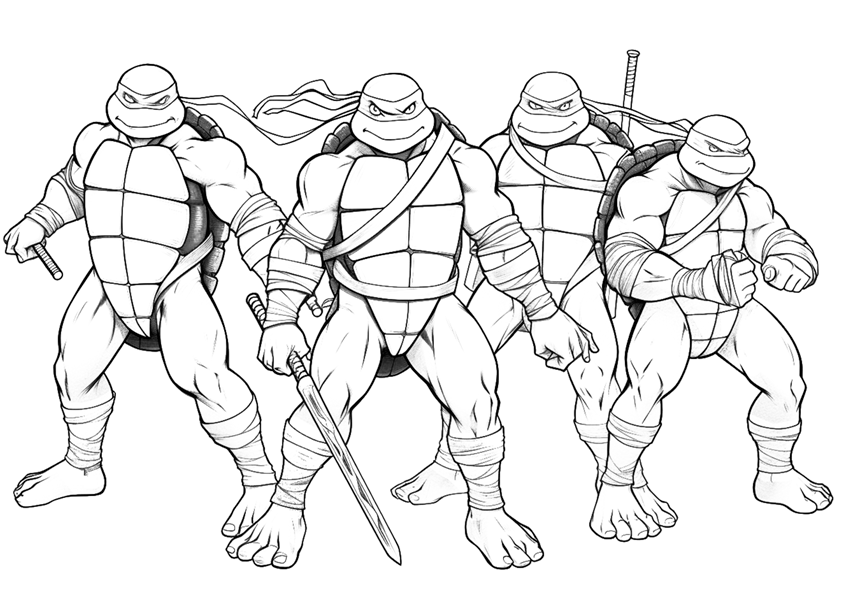 Coloring page of the ninja turtles leonardo donatello raphael and michelangelo