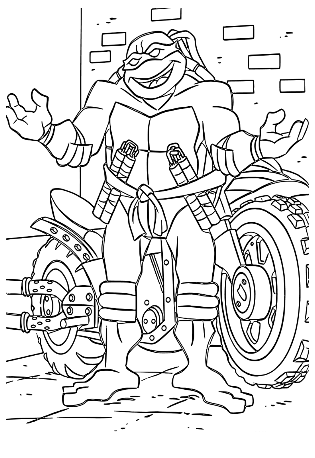 Free printable ninja turtles motorbike coloring page for adults and kids