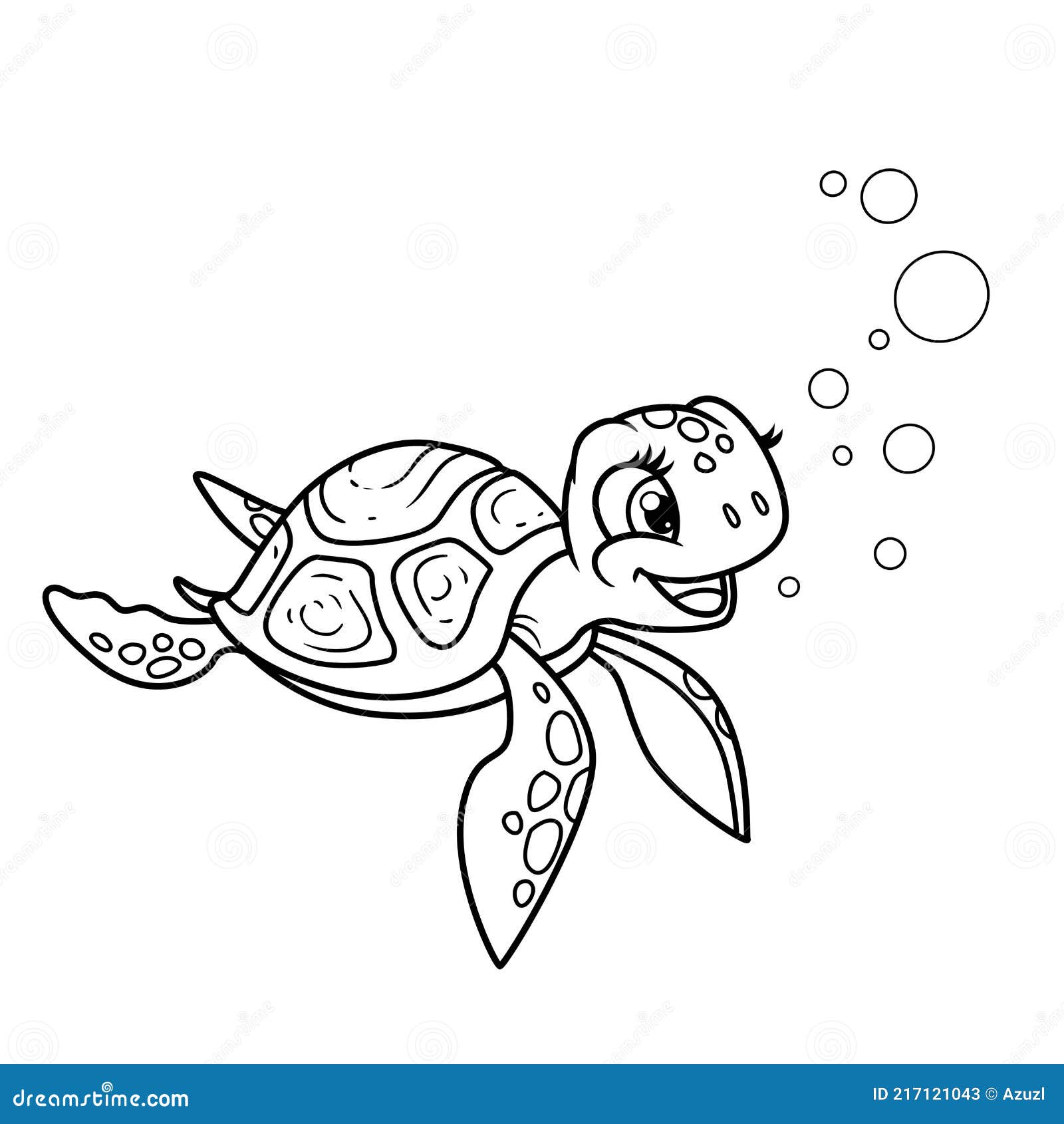 Little sea turtle outlined for coloring page isolated on white background stock vector
