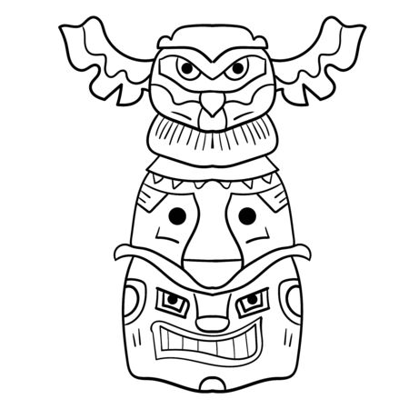 Totem bird made of stone or wood landmark vector native idol vector illustration coloring page coloring book contour