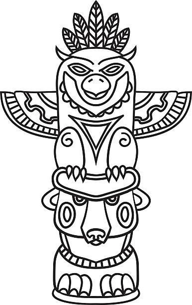 Doodle traditional tribal totem pole isolated on white background stock illustration