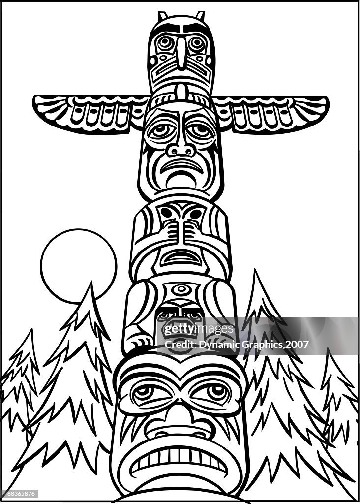 A totem pole in the woods high
