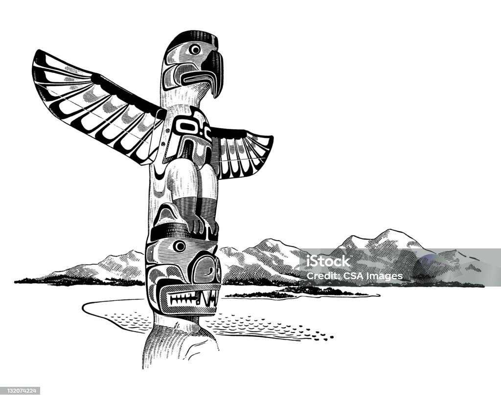 Totem pole in landscape stock illustration