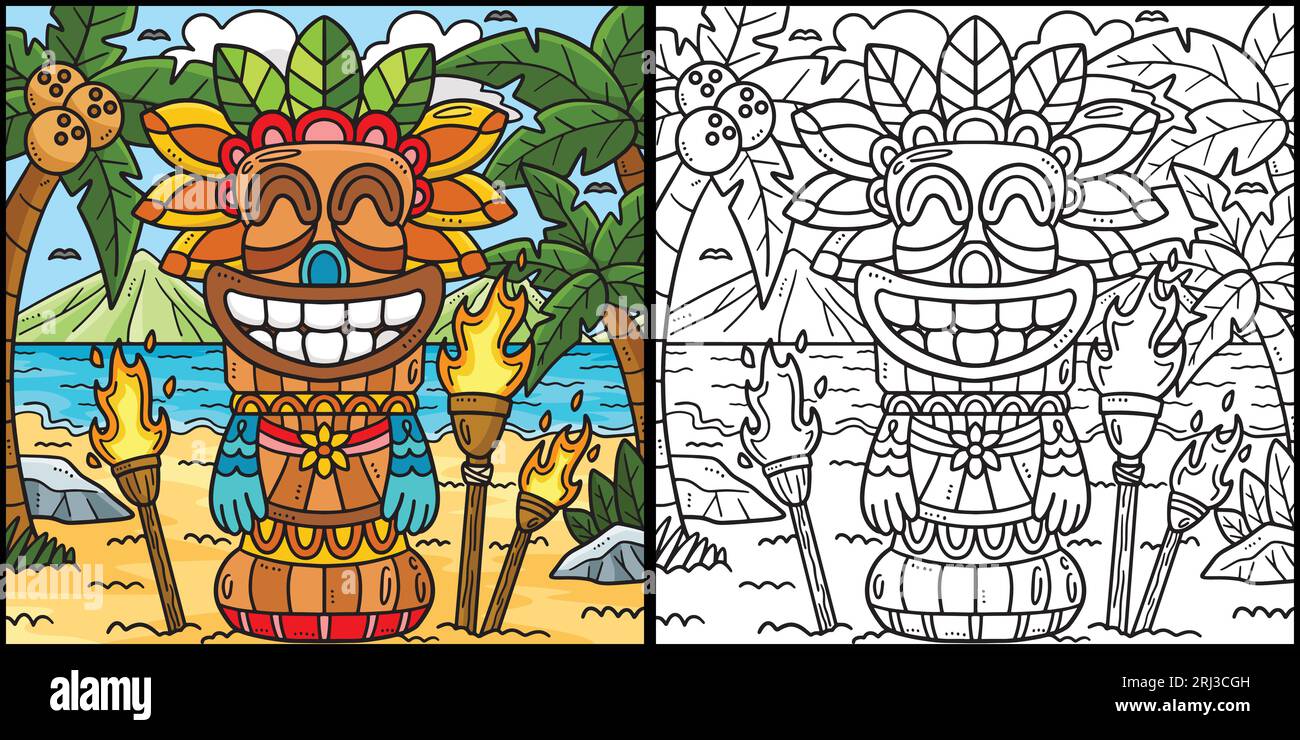 Summer tiki totem pole coloring page illustration stock vector image art