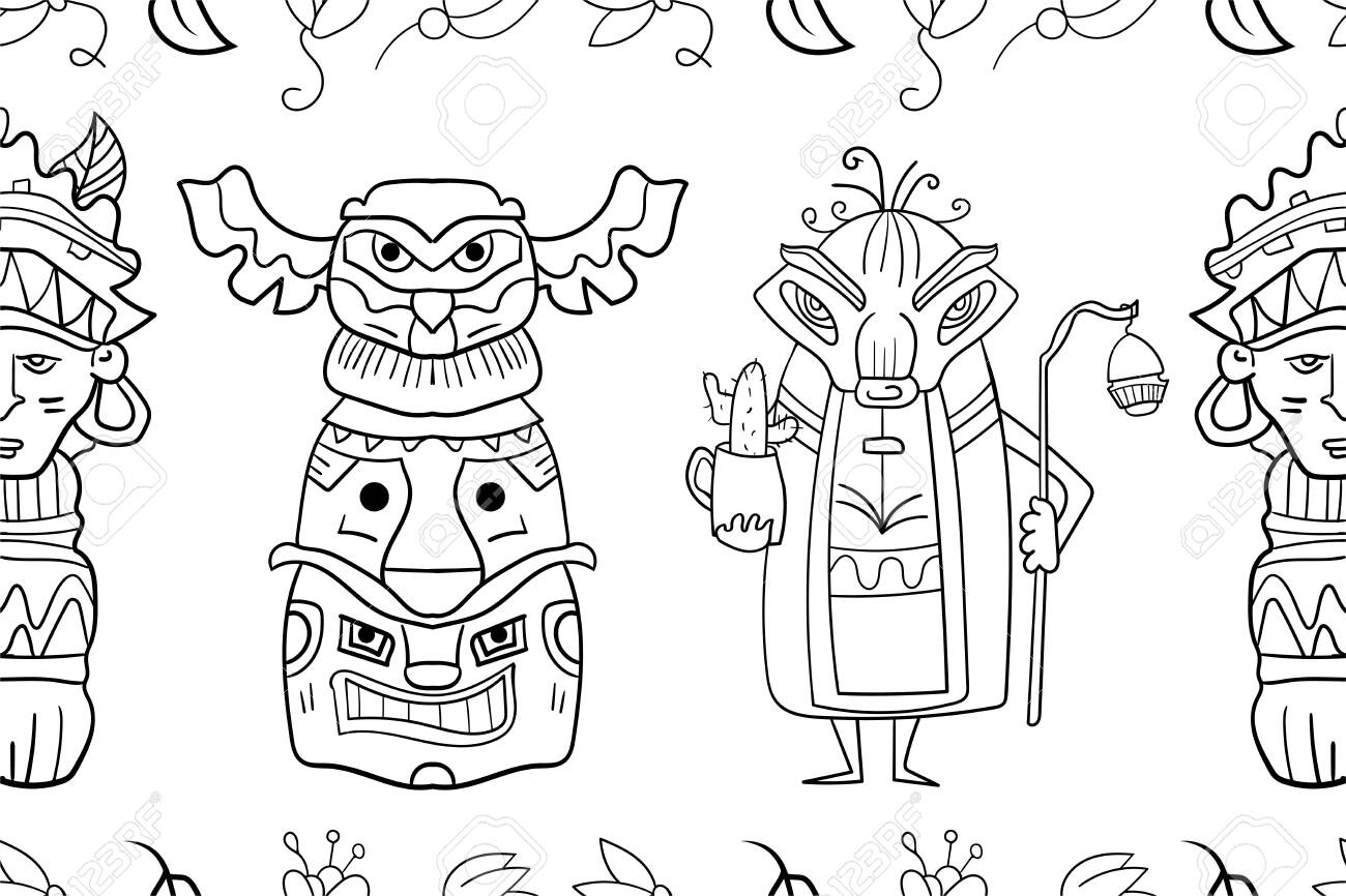 Totem made of stone or wood landmark vector native idol vector illustration backgrounds coloring page coloring book contour royalty free svg cliparts vectors and stock illustration image