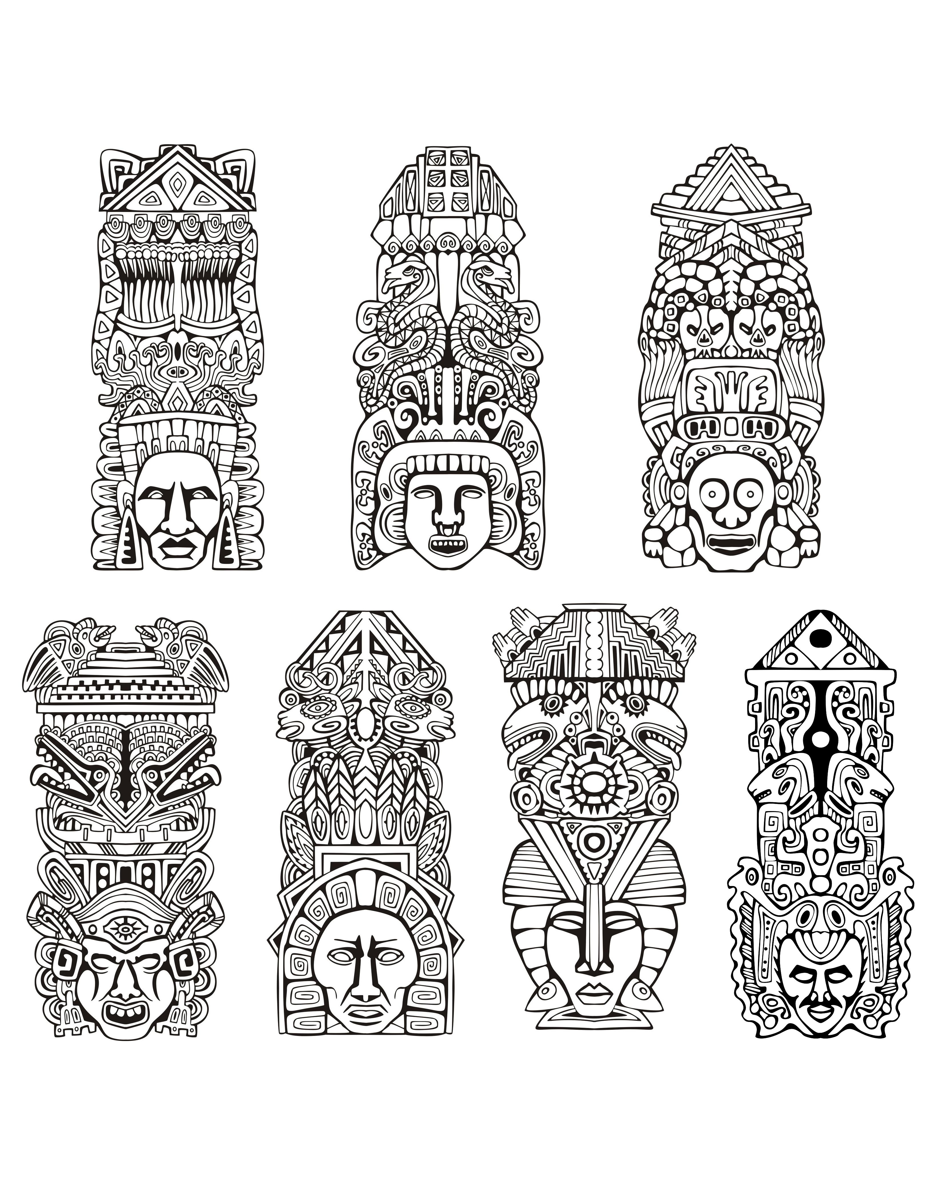 Totems of aztec inca inspiration