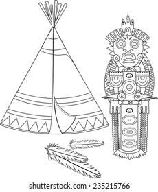 Coloring indian tepee totem poles stock vector royalty free