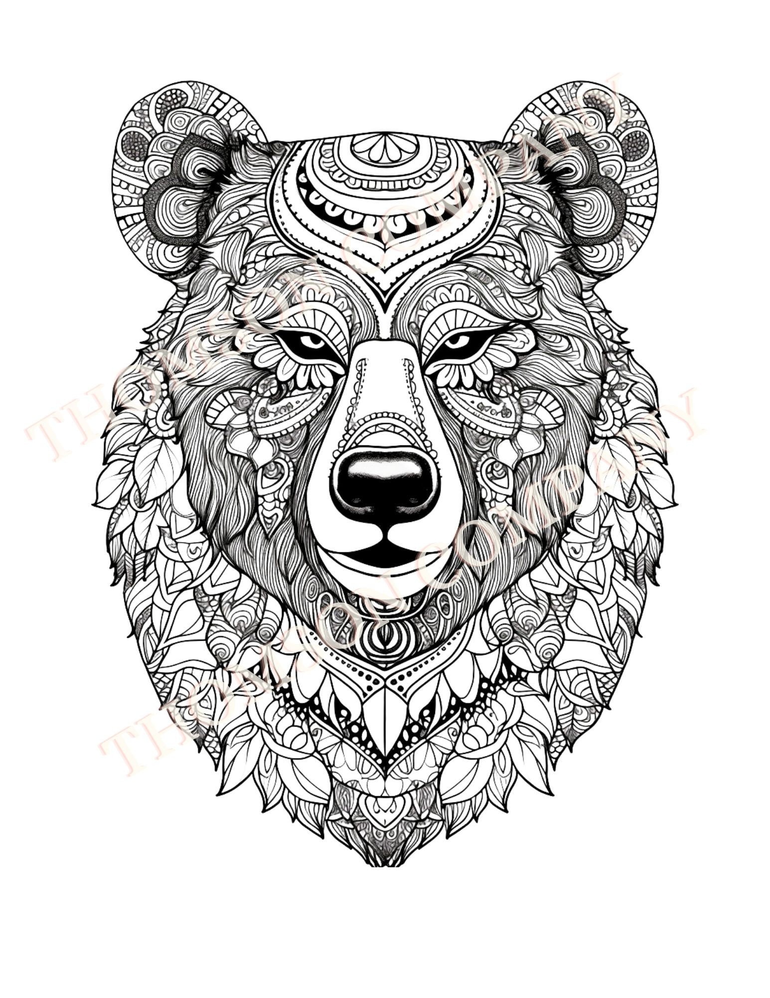 Bear with a tribal designs adult coloring pages printable pdf coloring book page ai generated image instant download