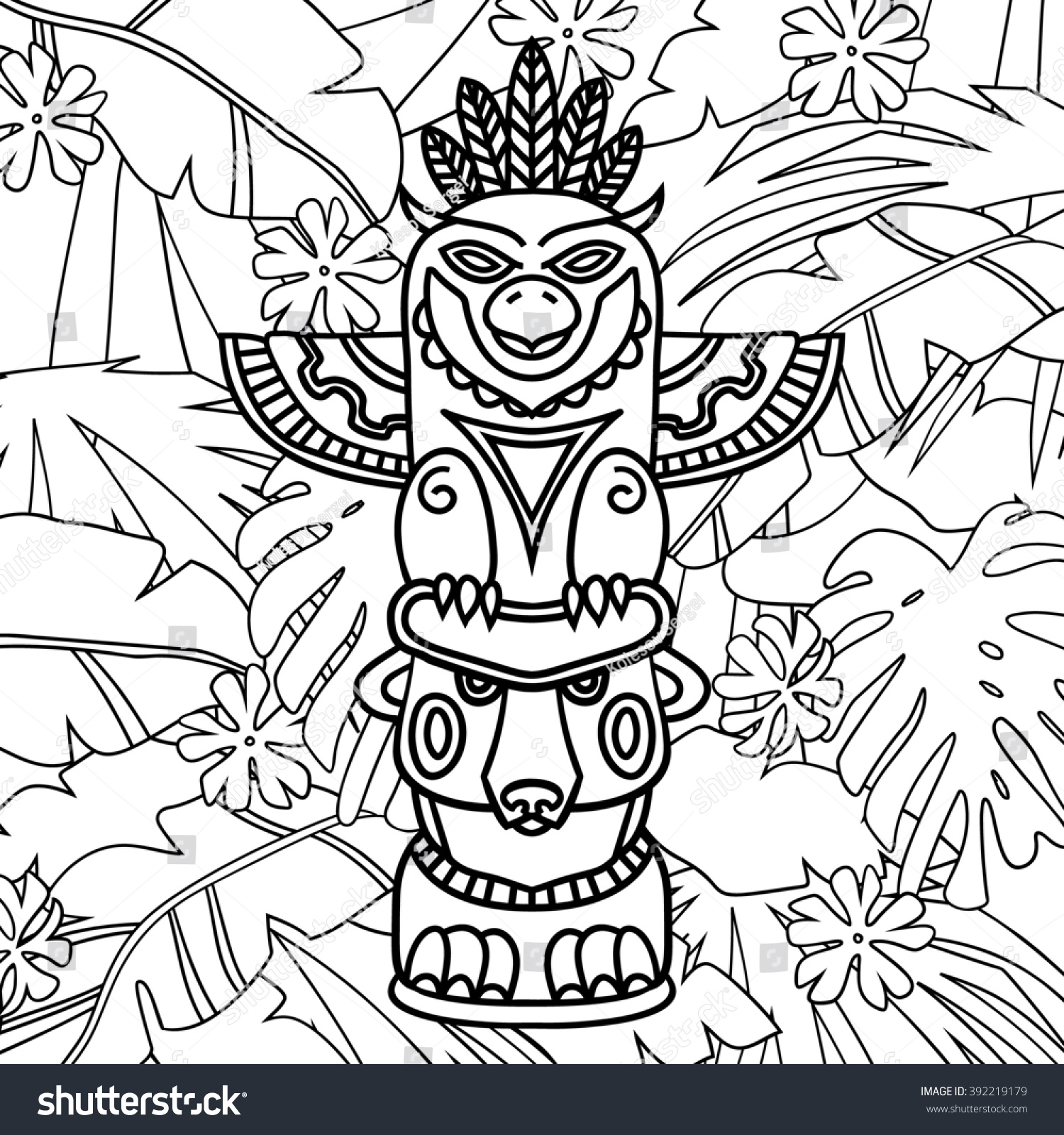 Doodle traditional tribal totem pole on stock illustration
