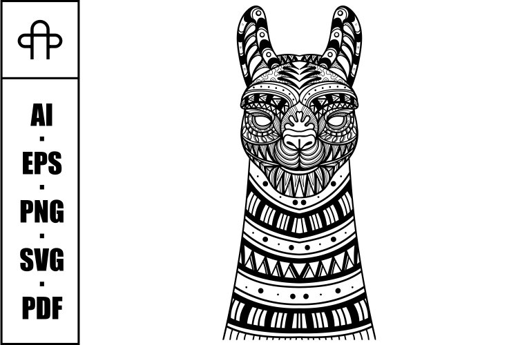 Alpaca head mandala zentangle coloring page illustration