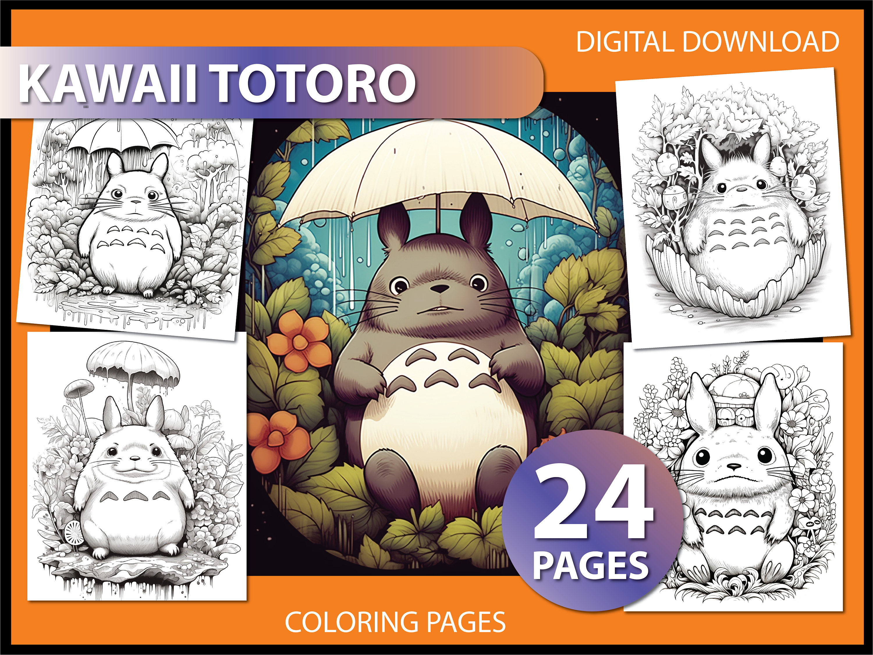 Kawaii totoro adult coloring page totoro coloring page anime coloring pages grayscale coloring kawaii totoro coloring page adult