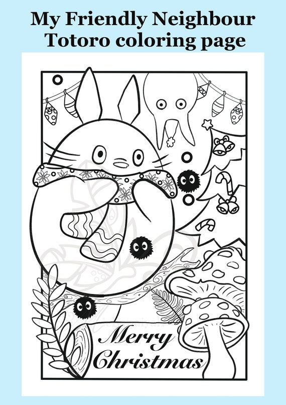 Christmas coloring page greeting card instant download totoro christmas kids activity studio ghibli holiday party games activity instant download