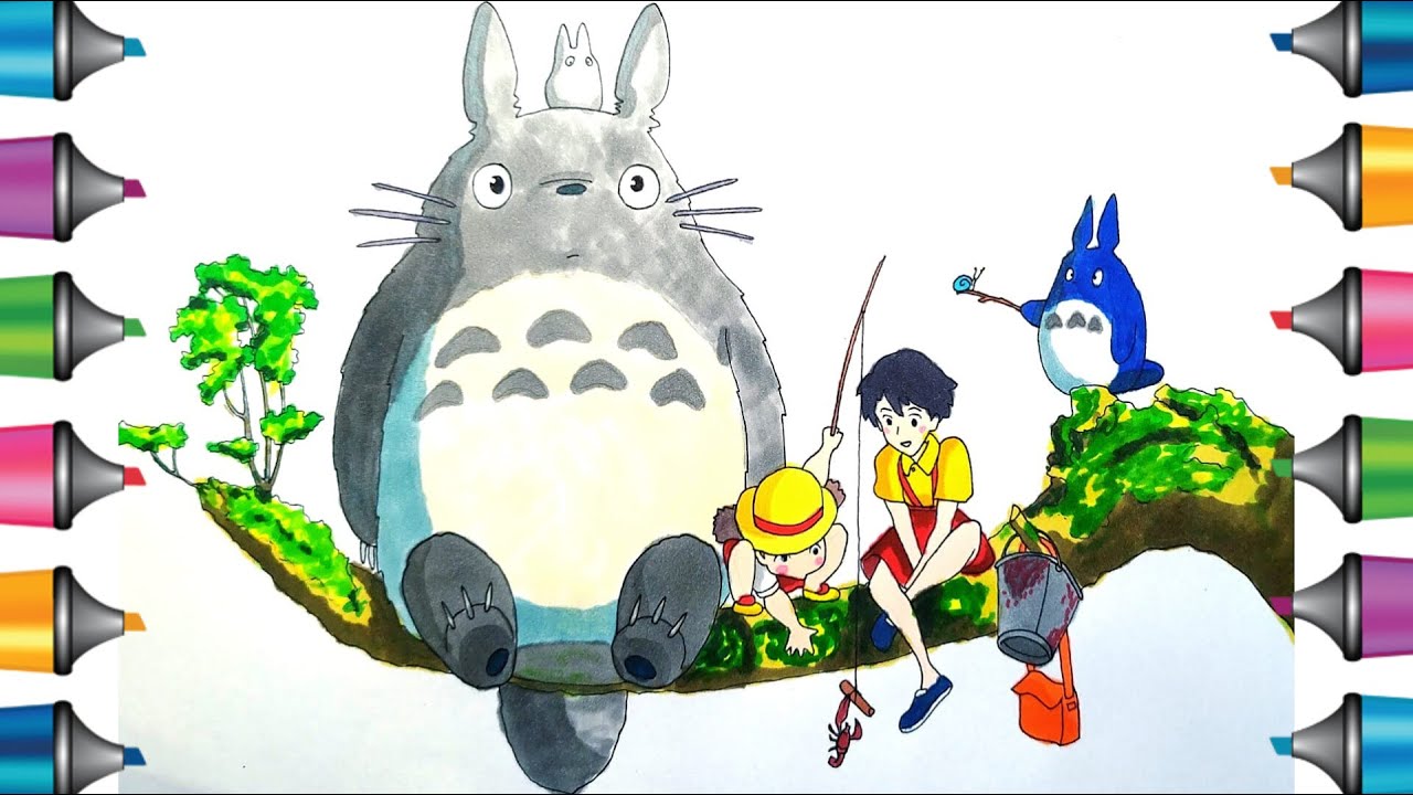 Drawing painting coloring totoro ei and satsuki y neighbor totoro colorbook arkers paint
