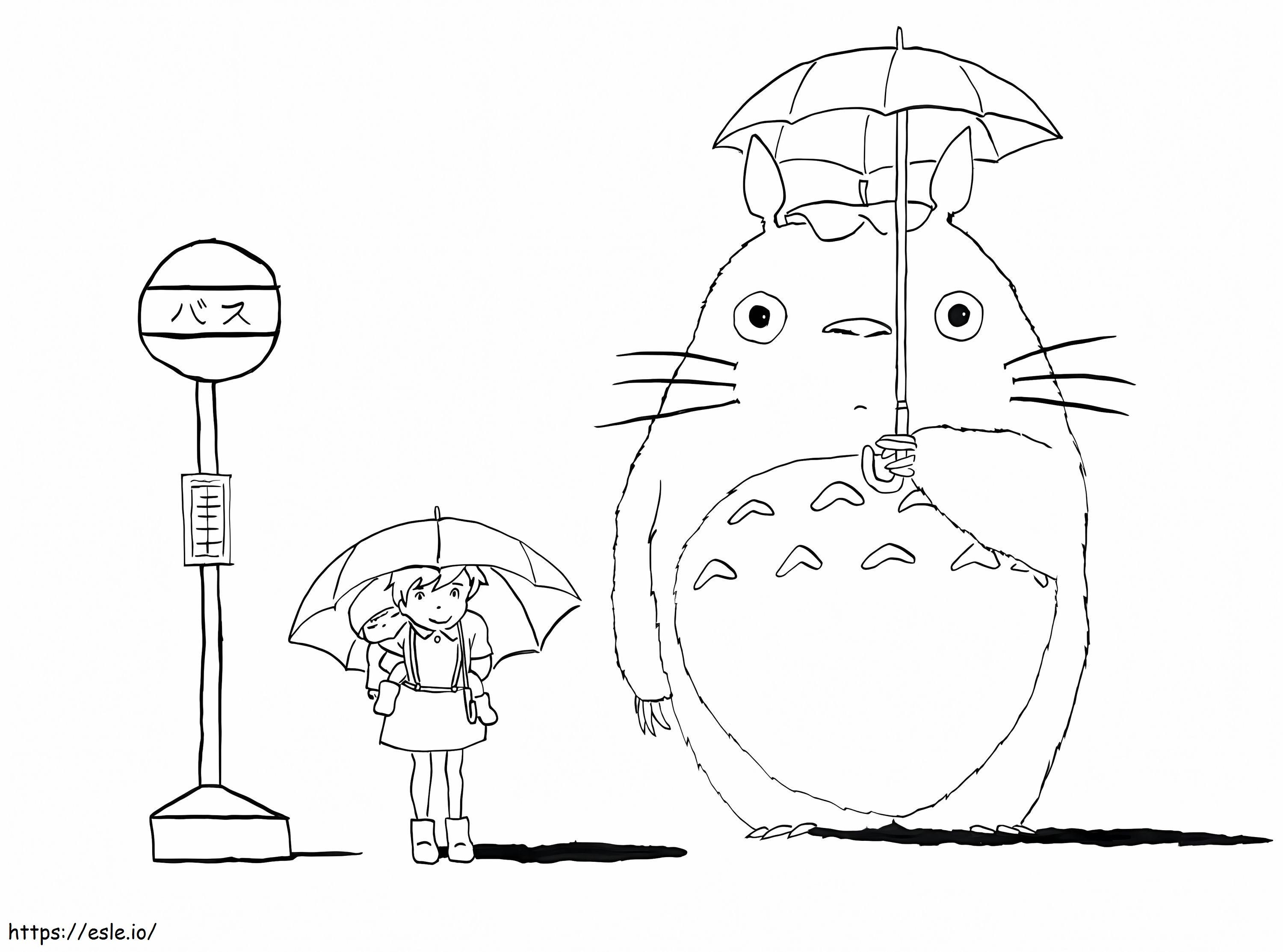 Friendly totoro e coloring page
