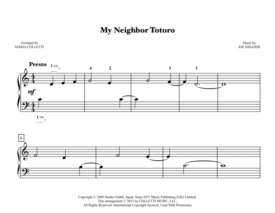 My neighbor totoro arr maria colletti sheet music joe hisaishi easy piano