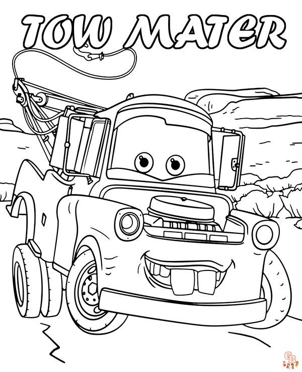 Find the cute tow mater coloring pages online