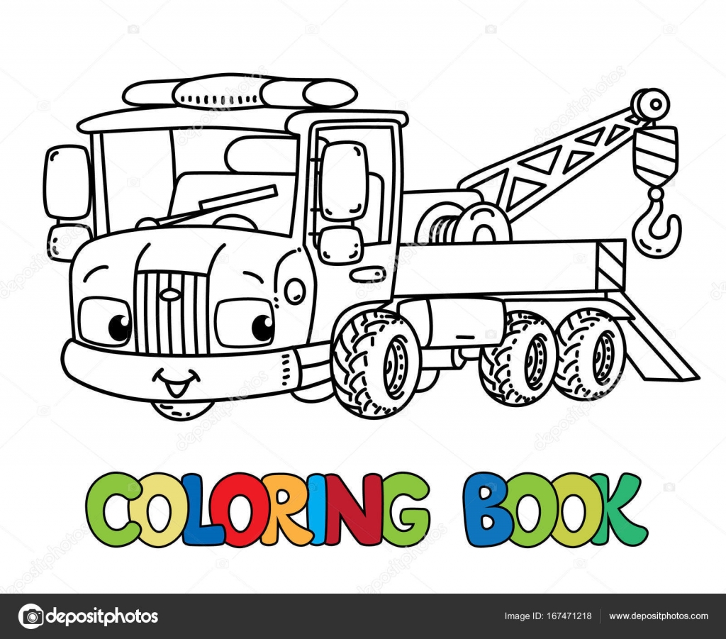 Funny small tow truck with eyes coloring book stock vector by passengerz