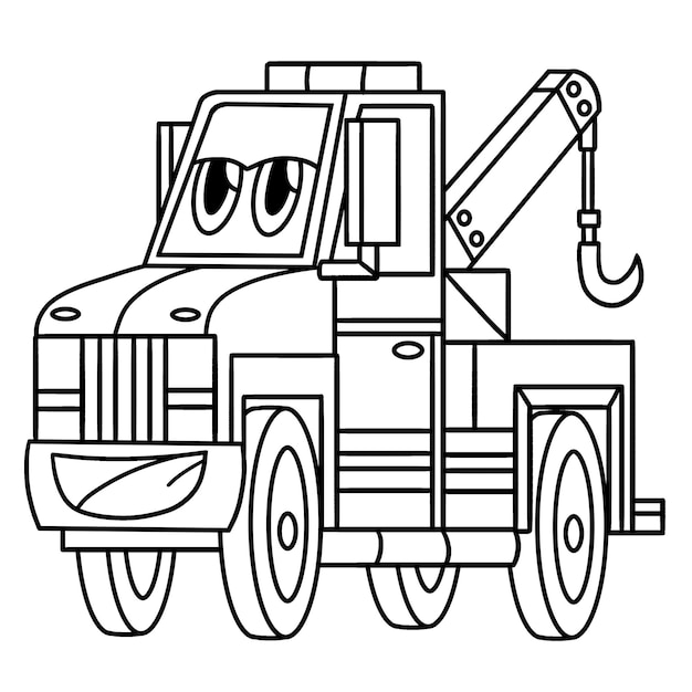 Premium vector tow truck with face vehicle coloring page