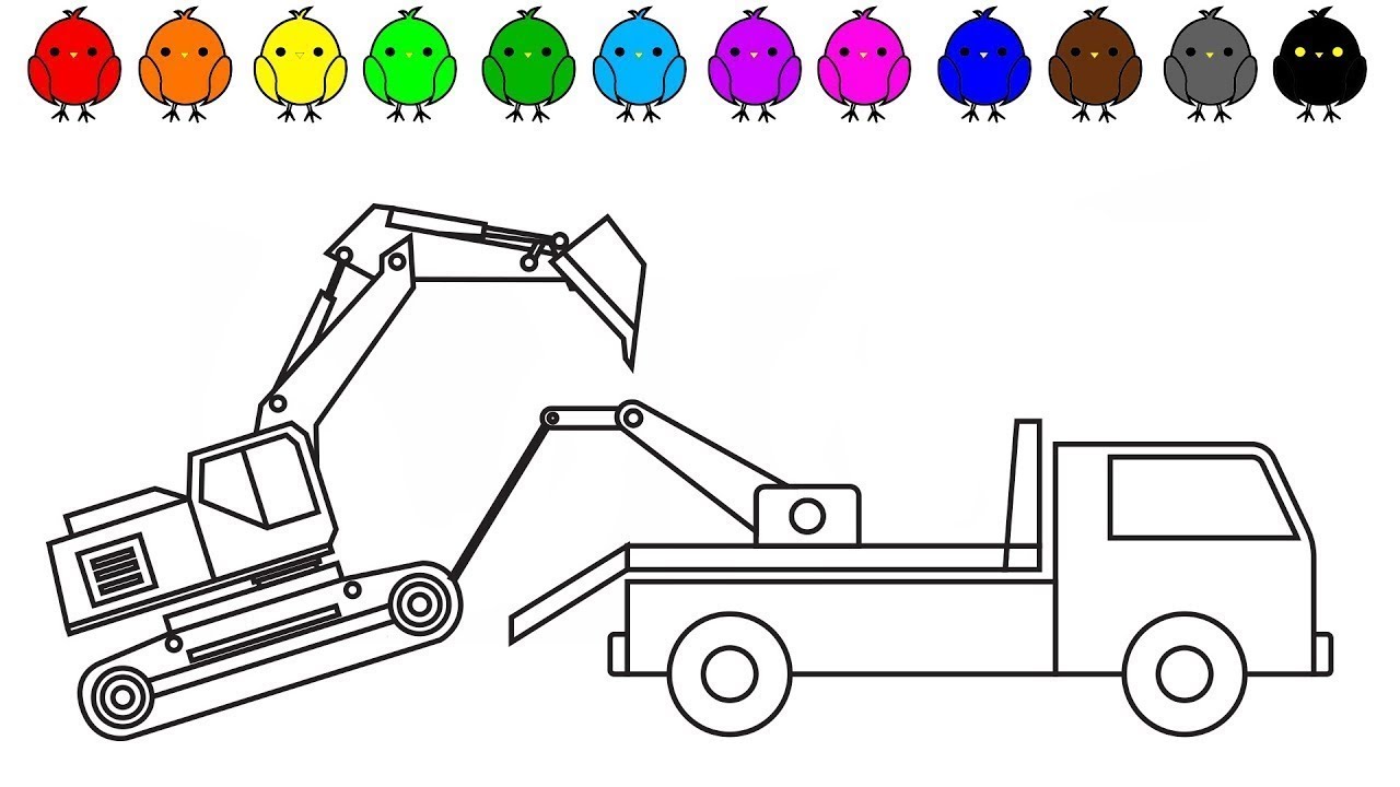 Learn colors for kids with tow truck and excavator coloring pages construction truck by dt kids