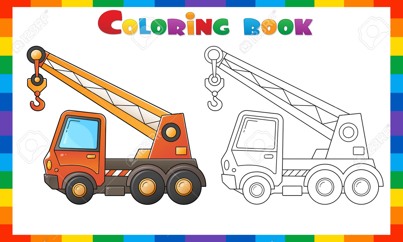 Coloring page outline of cartoon truck crane construction vehicles coloring book for kids royalty free svg cliparts vectors and stock illustration image