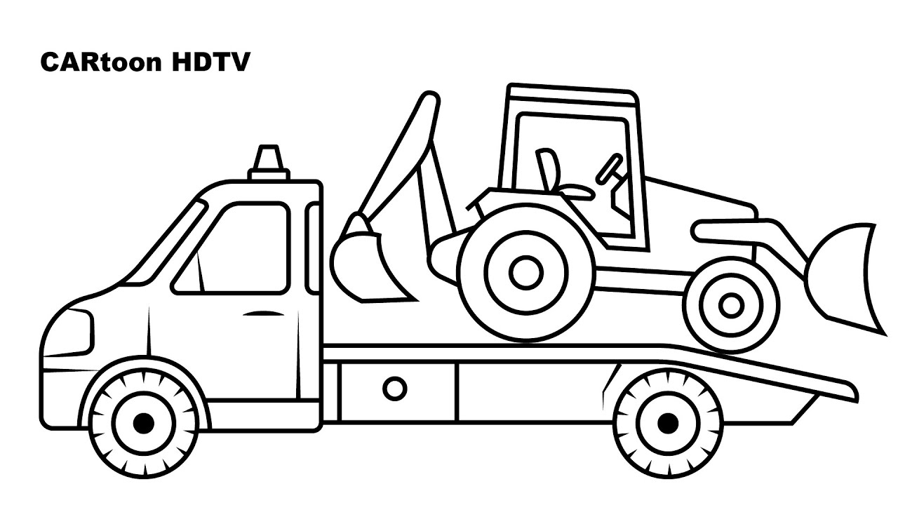 Satisfying tractor drawing on tow truck painting coloring for kids and toddlers