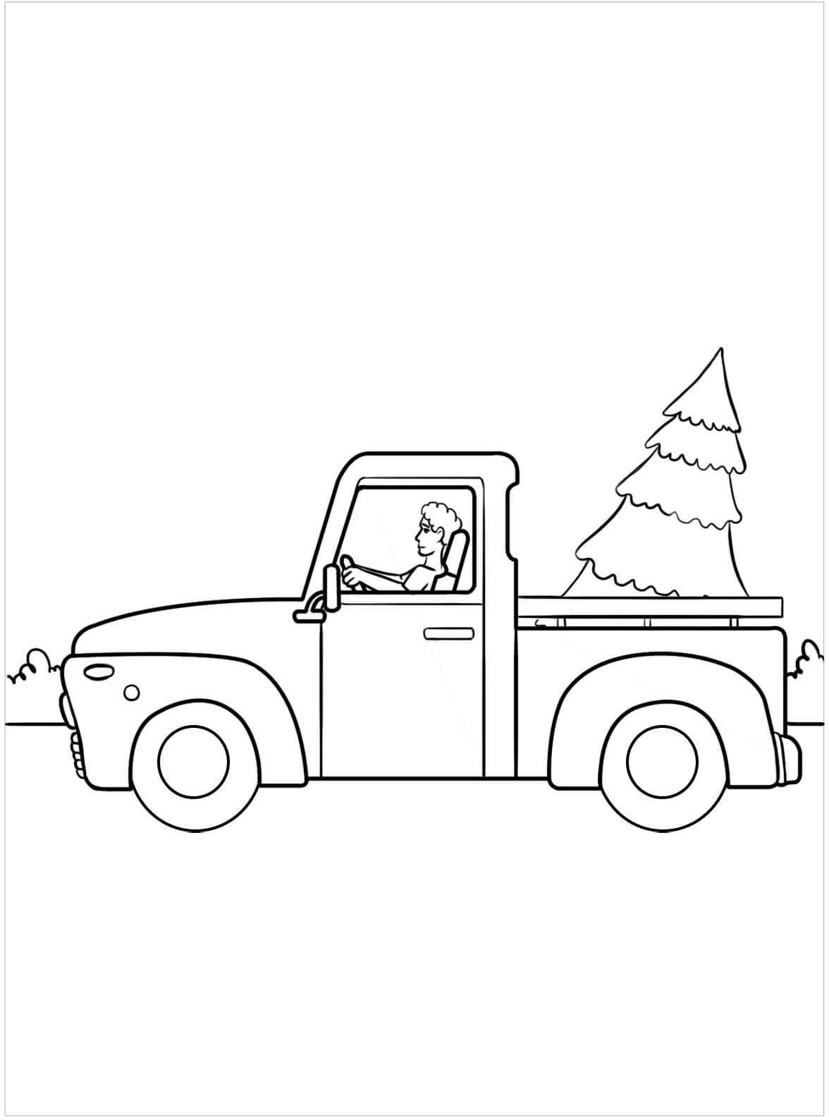 Christmas tree in truck coloring page