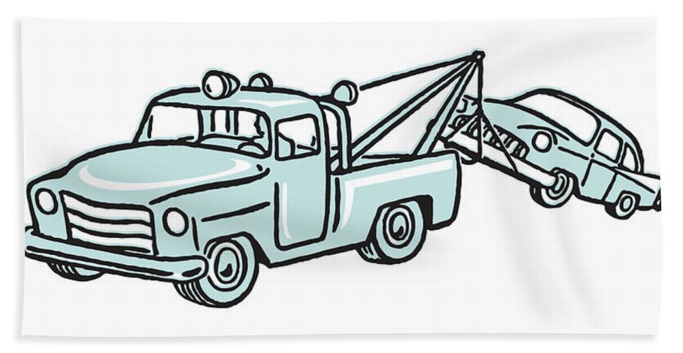 Tow truck towing a car beach sheet by csa images