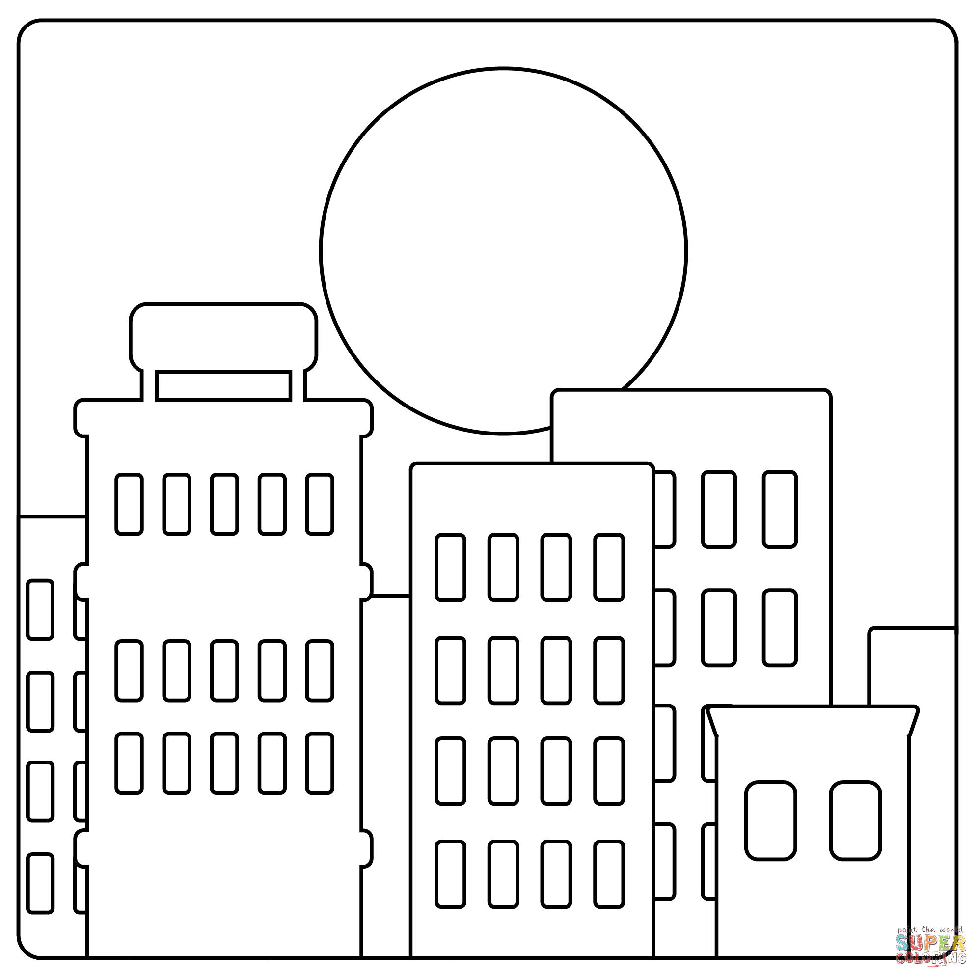 Sunset over buildings emoji coloring page free printable coloring pages