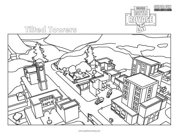Tilted towers fortnite coloring page