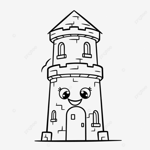 Cartoon coloring page with a brick tower outline sketch drawing vector tower drawing tower outline tower sketch png and vector with transparent background for free download