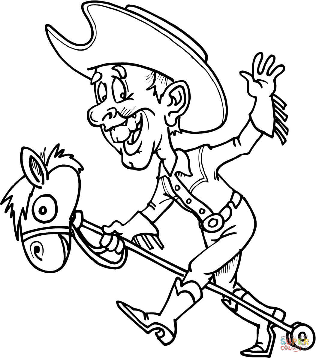 Cowboy on a toy horse coloring page free printable coloring pages