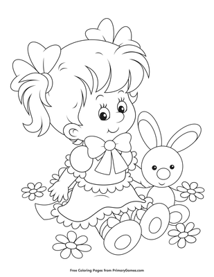 Girl with bunny toy coloring page â free printable pdf from