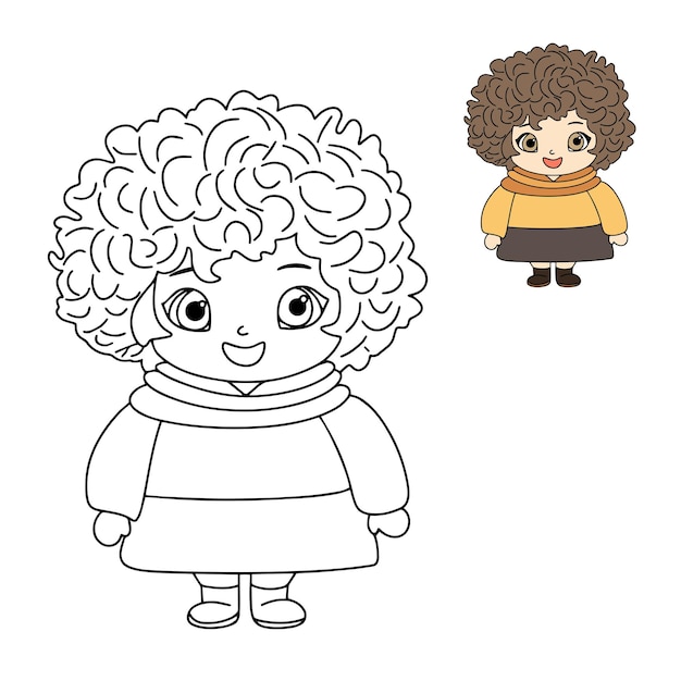 Premium vector cute girl for coloring book cute doll toy as coloring page for children education vector