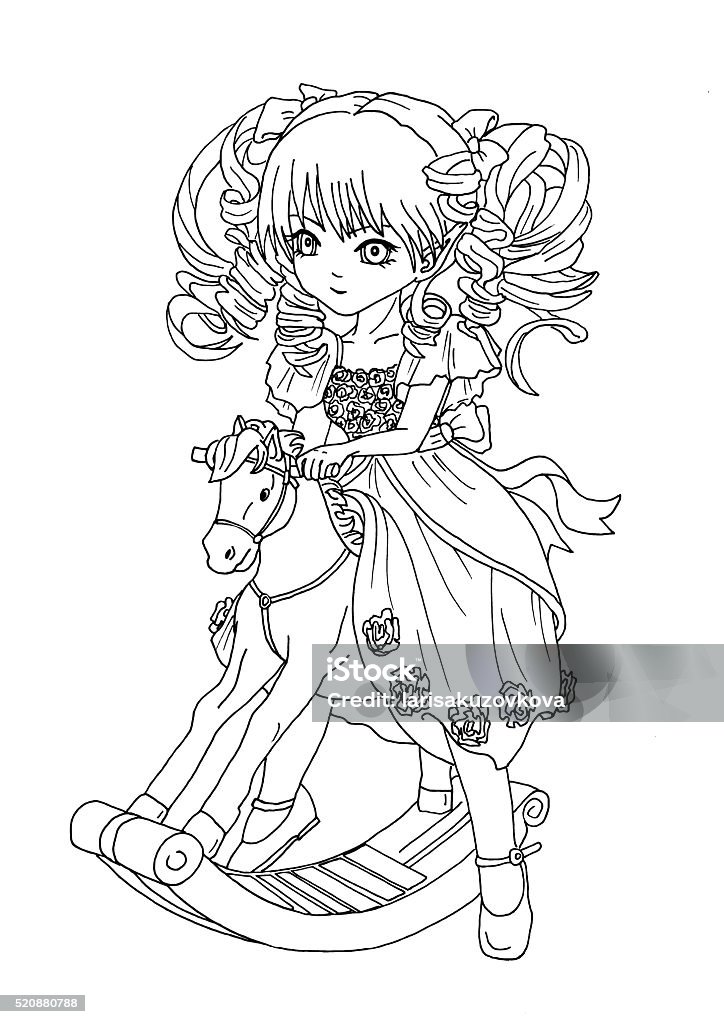 Coloring page the girl on the toy horseåéåååæåäåç