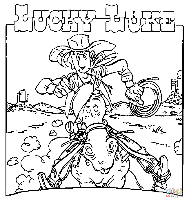 Lucky luke horse and lasso coloring page free printable coloring pages