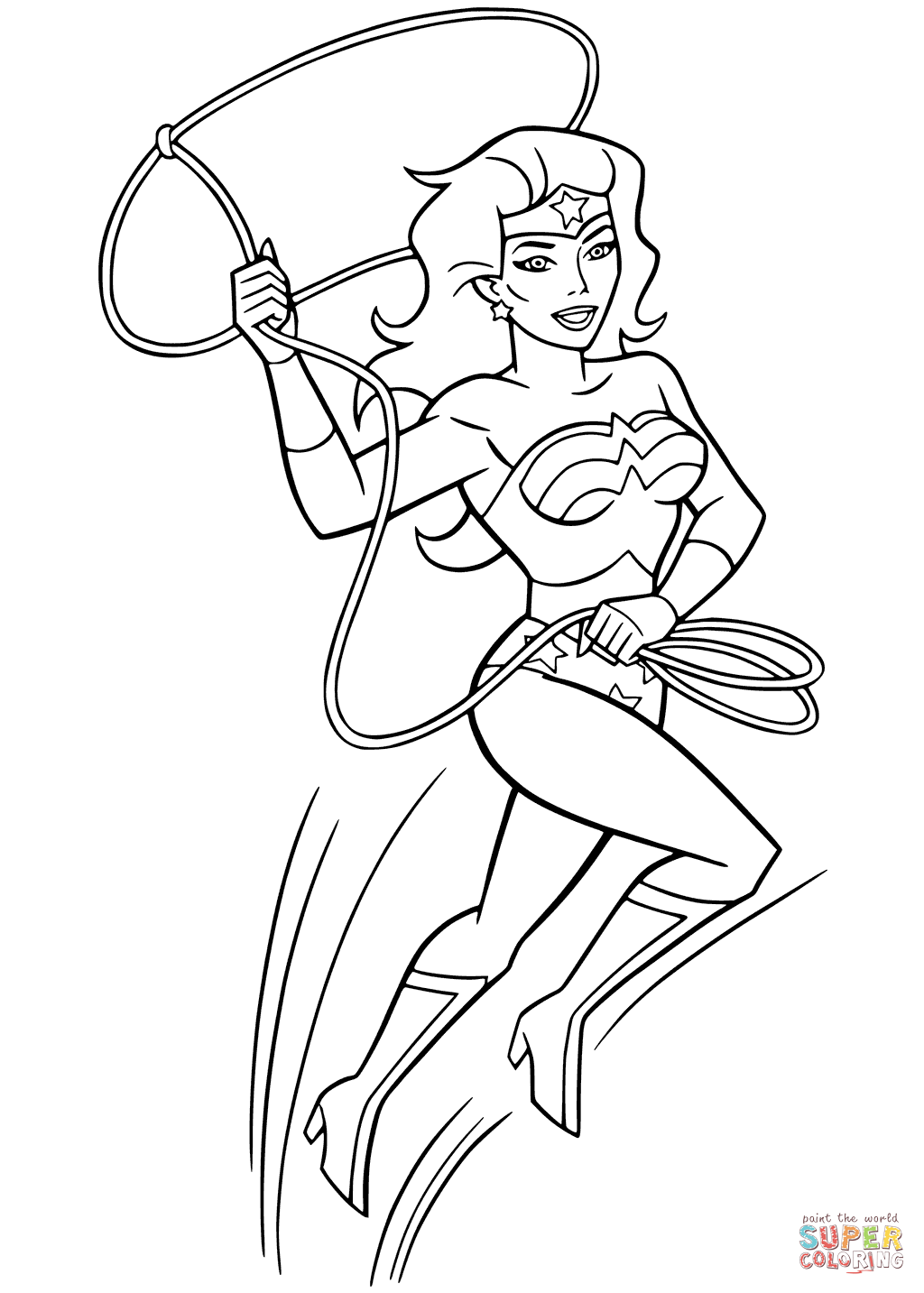 Wonder woman with lasso of truth coloring page free printable coloring pages