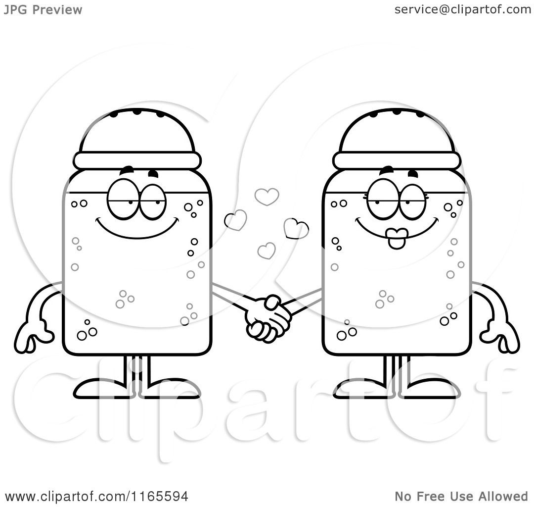 Cartoon clipart of salt and pepper shaker mascots holding hands